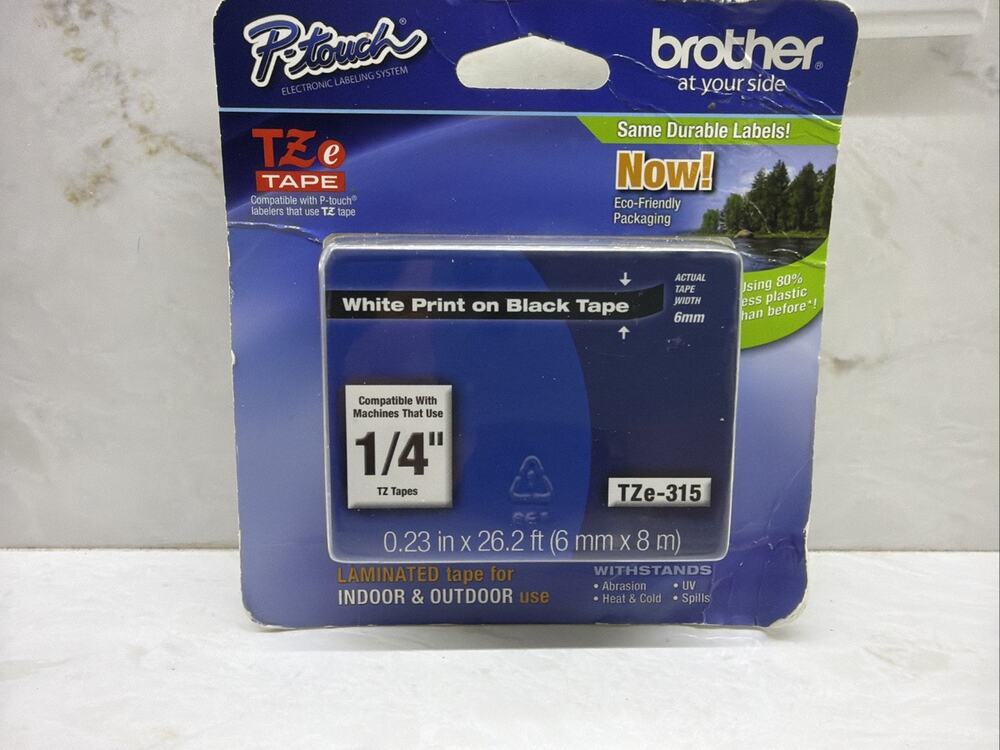 Genuine Brother P-Touch Tape - WHITE ON BLACK LAM TZe-315 / 6mm x 8m (INC VAT)